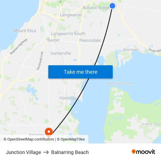 Junction Village to Balnarring Beach map
