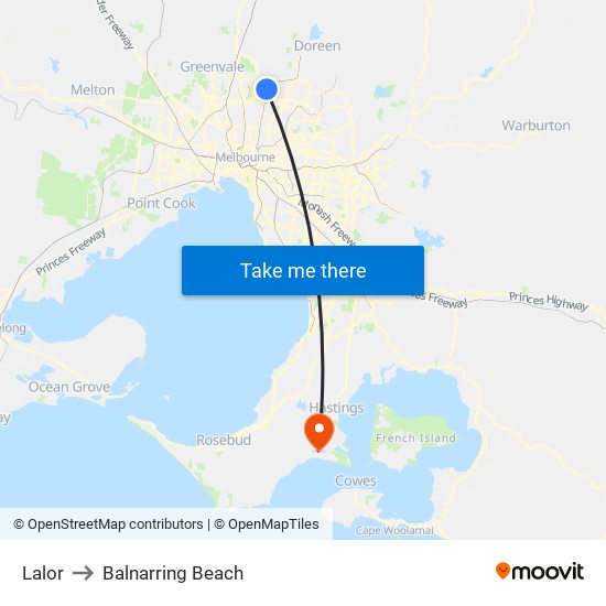 Lalor to Balnarring Beach map
