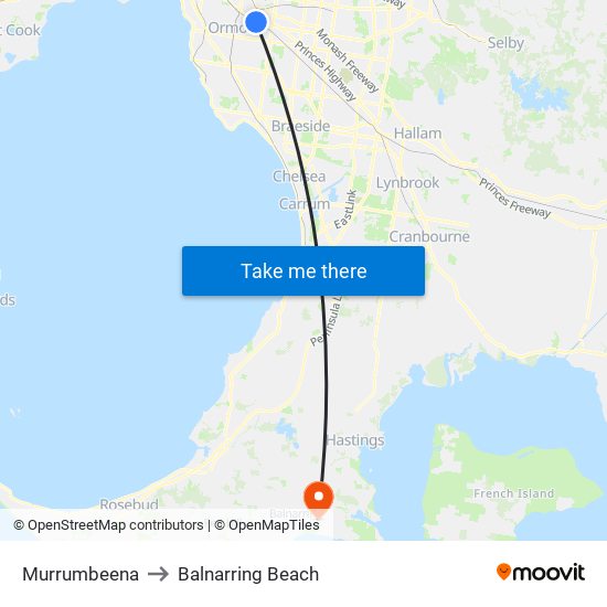 Murrumbeena to Balnarring Beach map