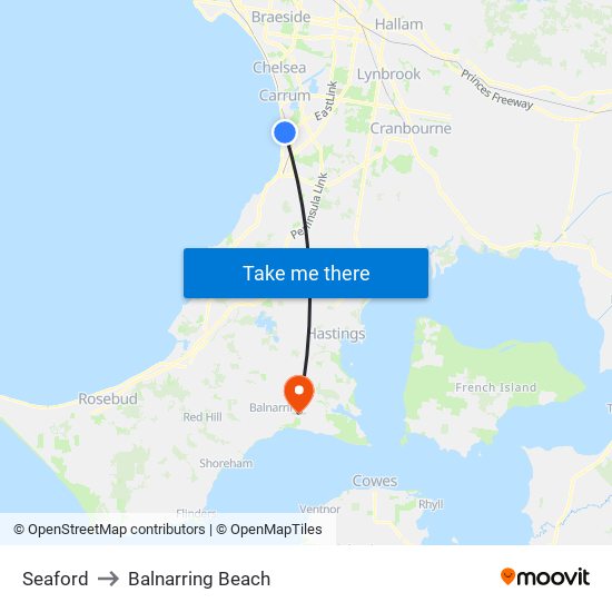 Seaford to Balnarring Beach map