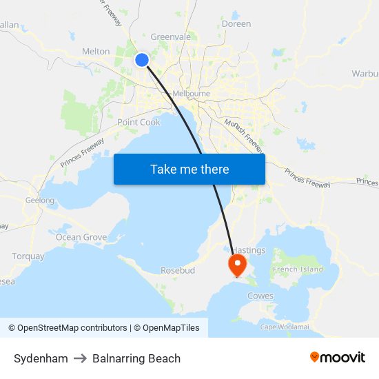 Sydenham to Balnarring Beach map