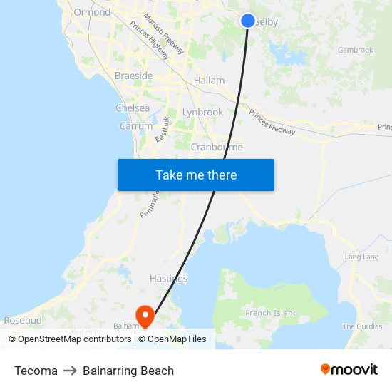 Tecoma to Balnarring Beach map