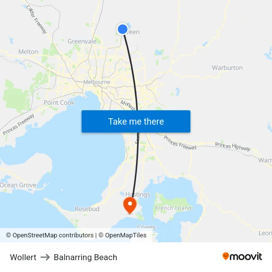 Wollert to Balnarring Beach map