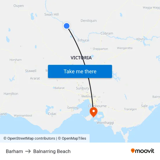 Barham to Balnarring Beach map