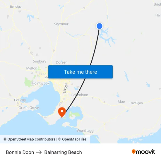 Bonnie Doon to Balnarring Beach map
