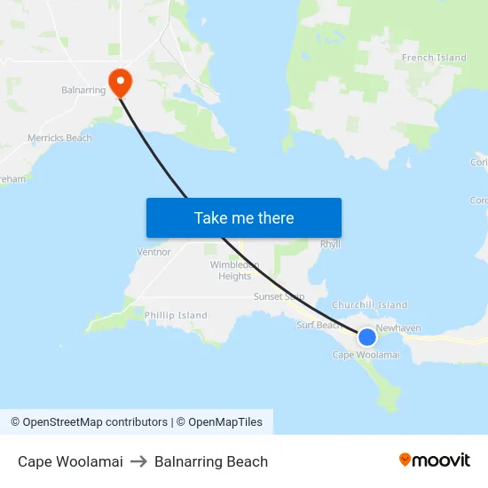 Cape Woolamai to Balnarring Beach map