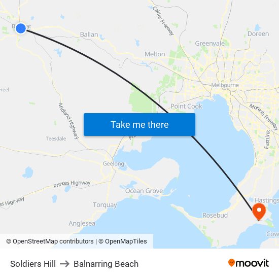 Soldiers Hill to Balnarring Beach map