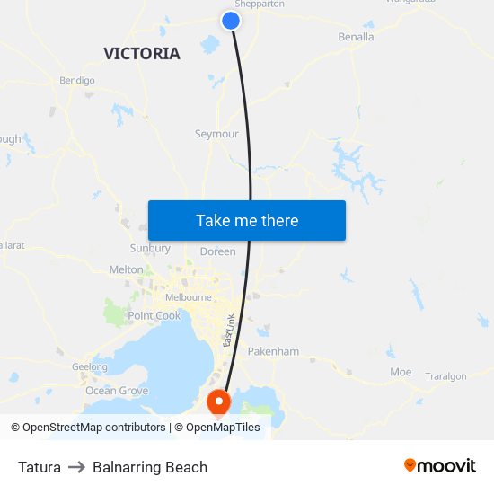 Tatura to Balnarring Beach map