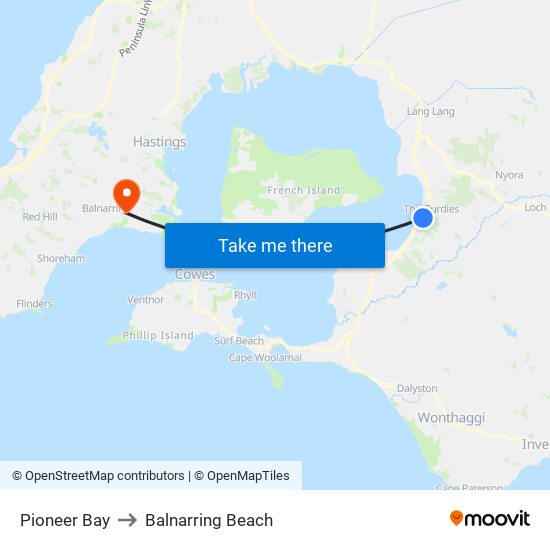 Pioneer Bay to Balnarring Beach map