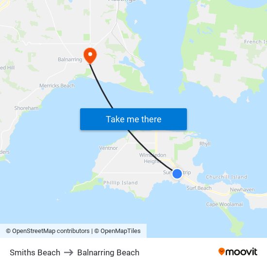 Smiths Beach to Balnarring Beach map