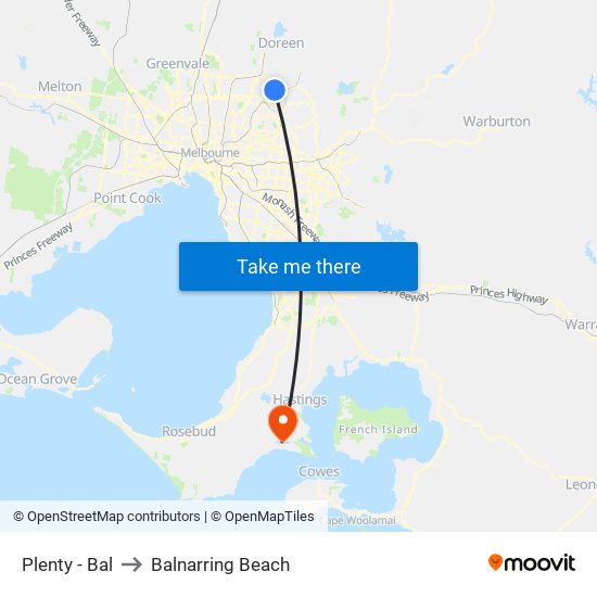 Plenty - Bal to Balnarring Beach map
