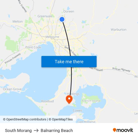 South Morang to Balnarring Beach map
