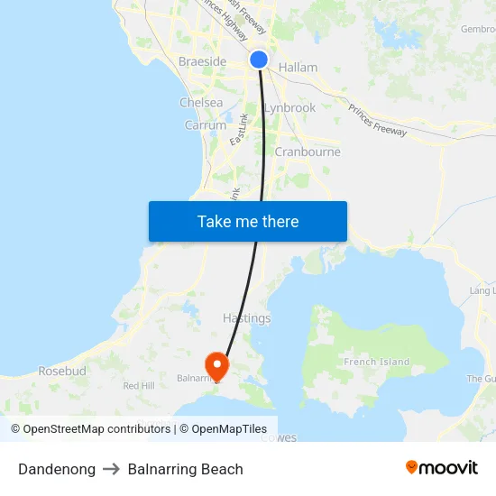 Dandenong to Balnarring Beach map