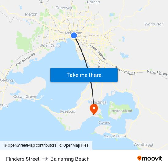 Flinders Street to Balnarring Beach map