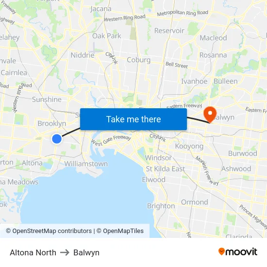 Altona North to Balwyn map