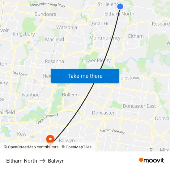 Eltham North to Balwyn map