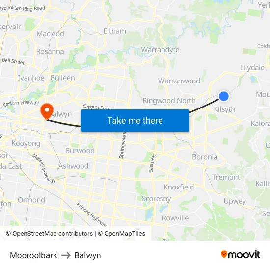 Mooroolbark to Balwyn map
