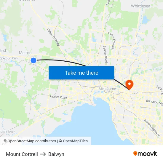 Mount Cottrell to Balwyn map