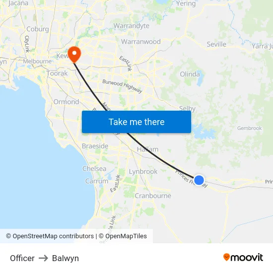 Officer to Balwyn map