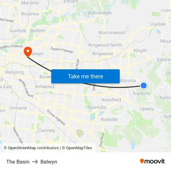 The Basin to Balwyn map