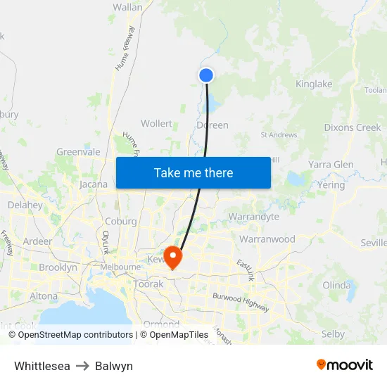 Whittlesea to Balwyn map