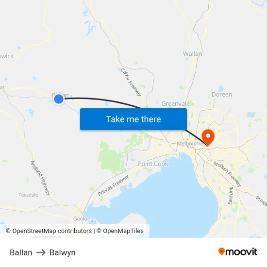 Ballan to Balwyn map
