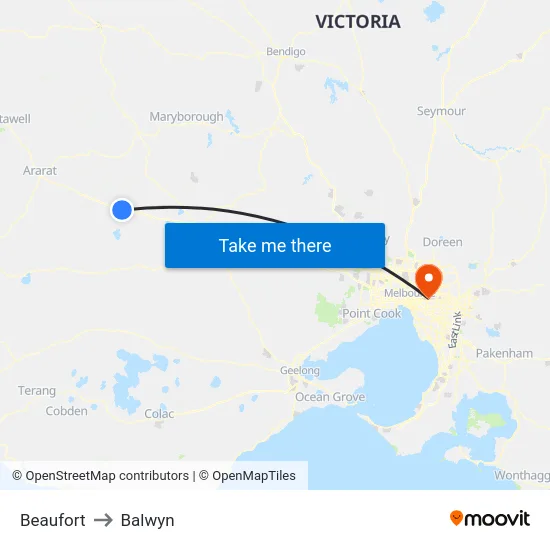 Beaufort to Balwyn map