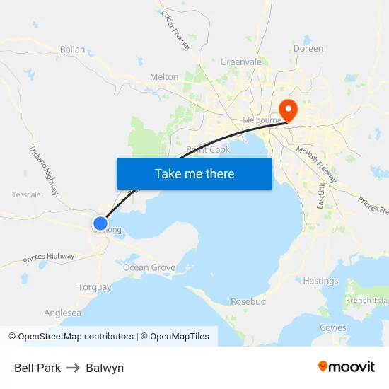 Bell Park to Balwyn map