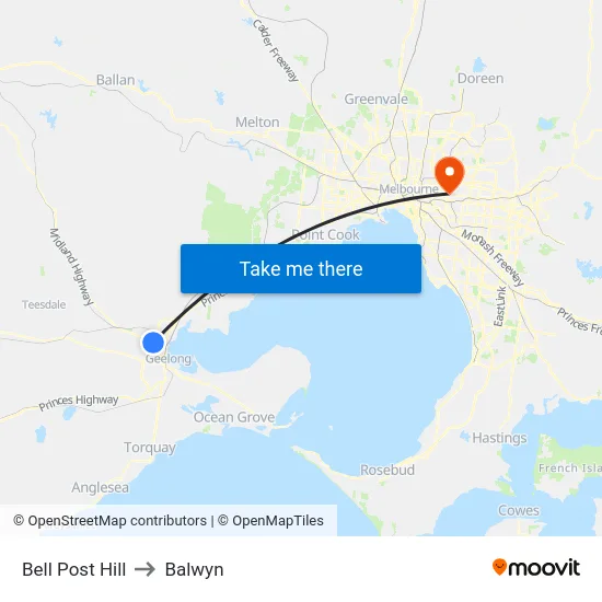 Bell Post Hill to Balwyn map