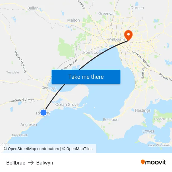Bellbrae to Balwyn map