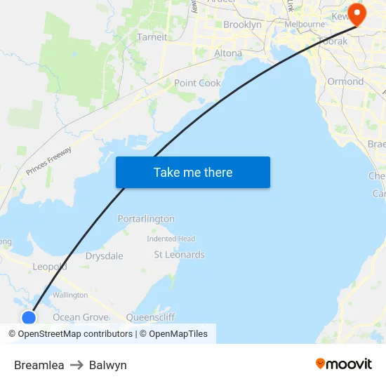 Breamlea to Balwyn map