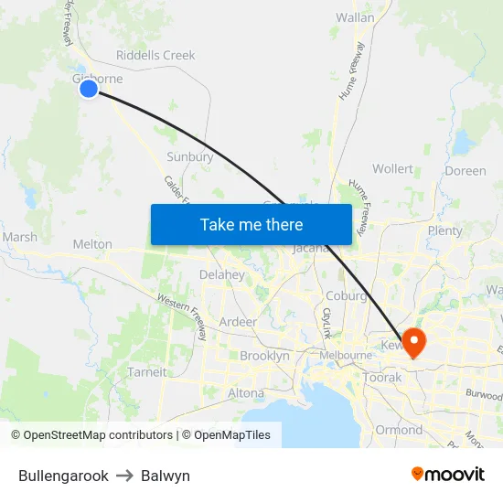Bullengarook to Balwyn map