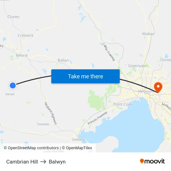 Cambrian Hill to Balwyn map