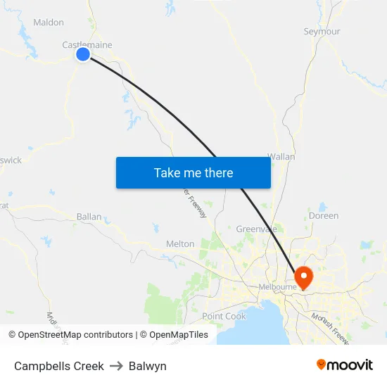 Campbells Creek to Balwyn map