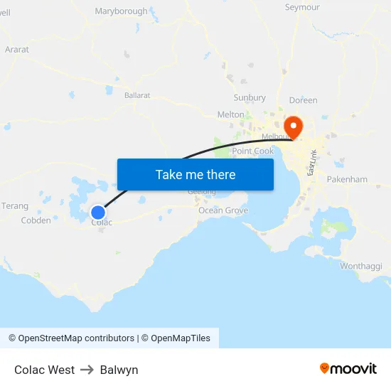 Colac West to Balwyn map
