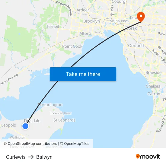 Curlewis to Balwyn map