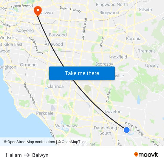 Hallam to Balwyn map