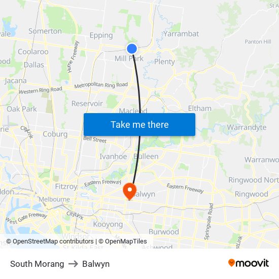 South Morang to Balwyn map