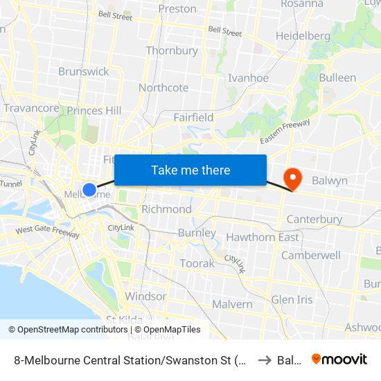 8-Melbourne Central Station/Swanston St (Melbourne City) to Balwyn map