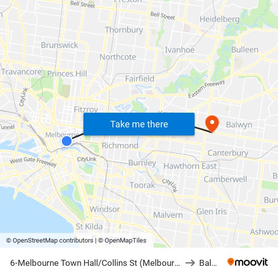 6-Melbourne Town Hall/Collins St (Melbourne City) to Balwyn map
