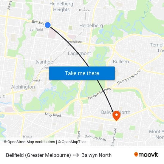 Bellfield (Greater Melbourne) to Balwyn North map