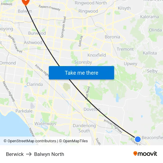 Berwick to Balwyn North map
