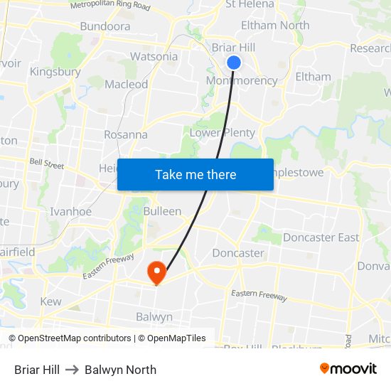 Briar Hill to Balwyn North map