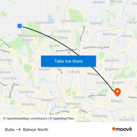 Bulla to Balwyn North map