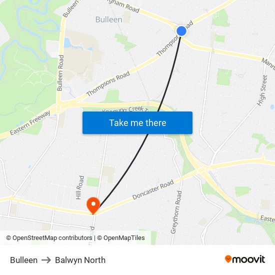 Bulleen to Balwyn North map