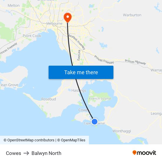 Cowes to Balwyn North map