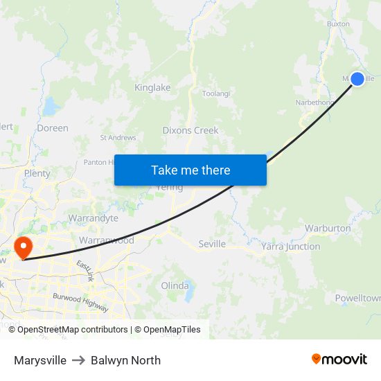 Marysville to Balwyn North map