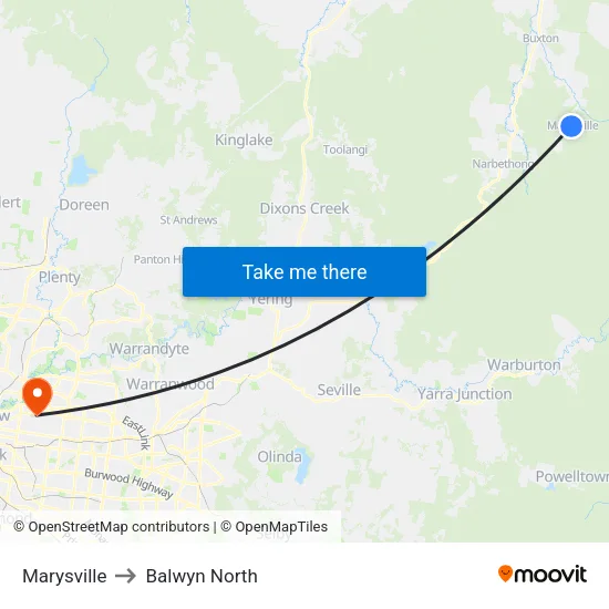 Marysville to Balwyn North map