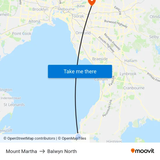 Mount Martha to Balwyn North map