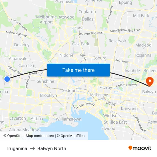 Truganina to Balwyn North map